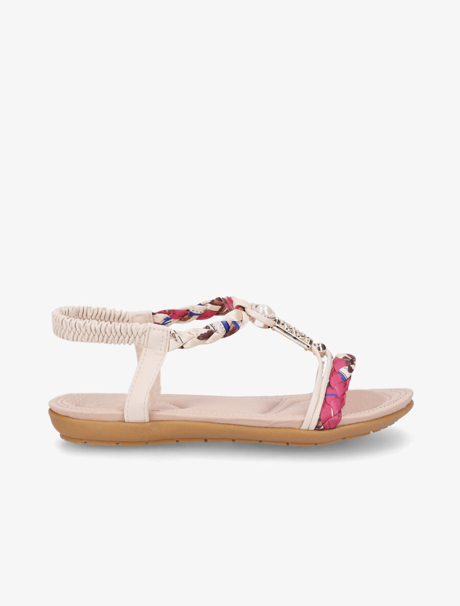 Nu-pieds imprimé à perles - Beige - 5