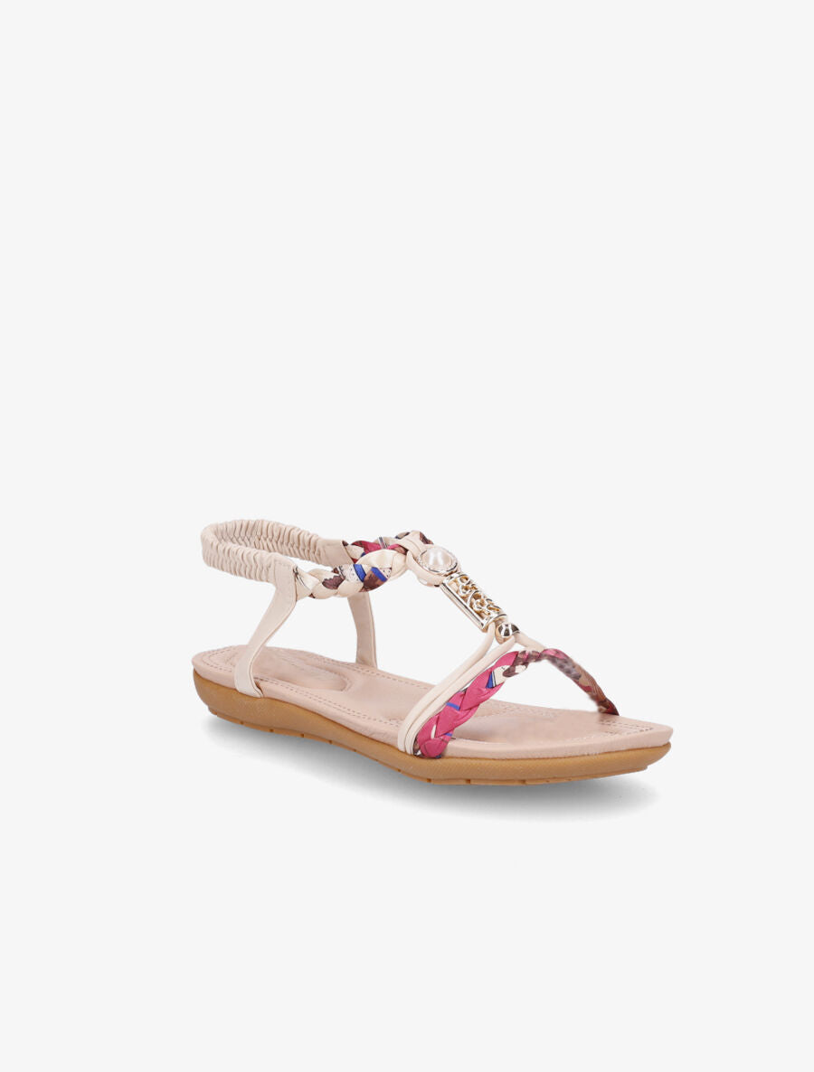 Nu-pieds imprimé à perles - Beige - 2