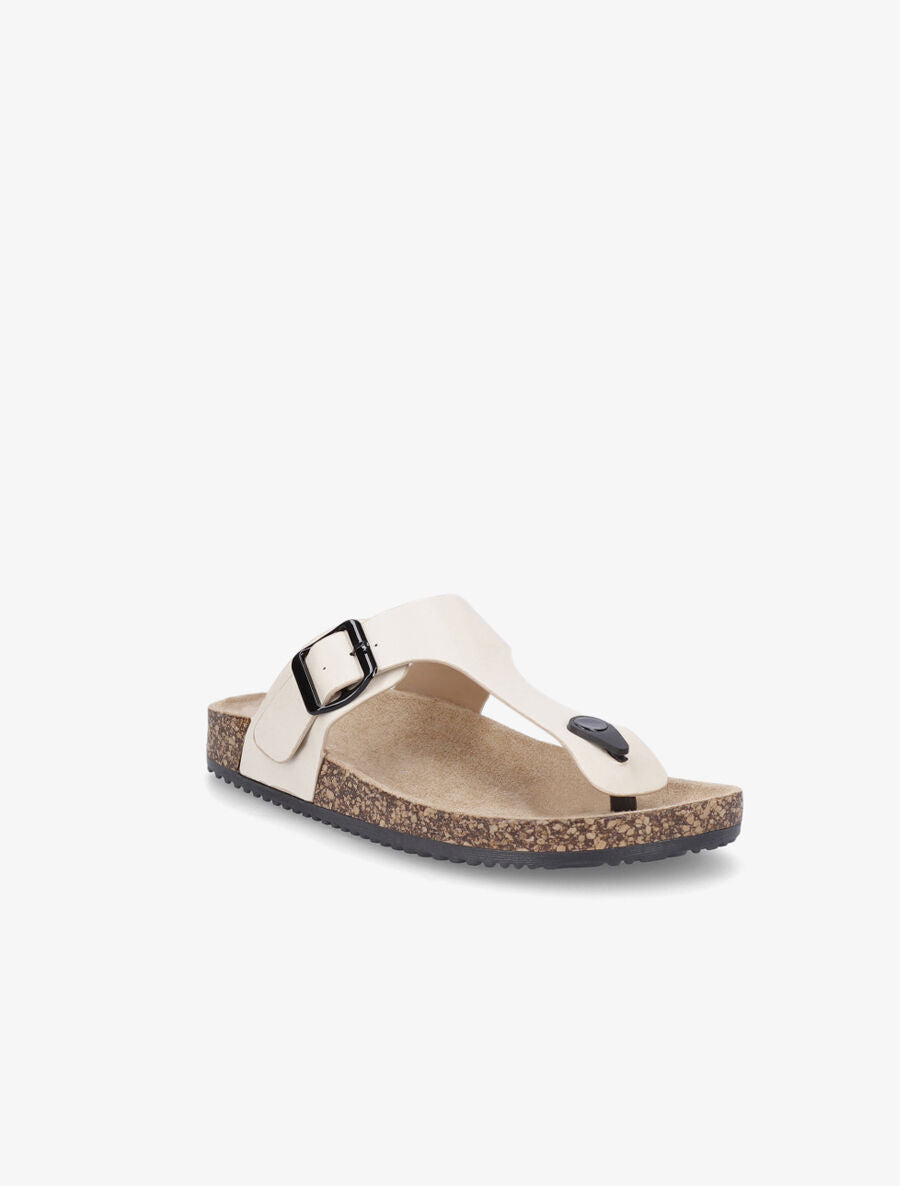 Claquettes en simili à semelle effet liège - Beige - 2