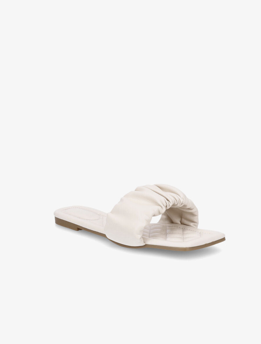 Claquettes froncées en simili - Beige - 2