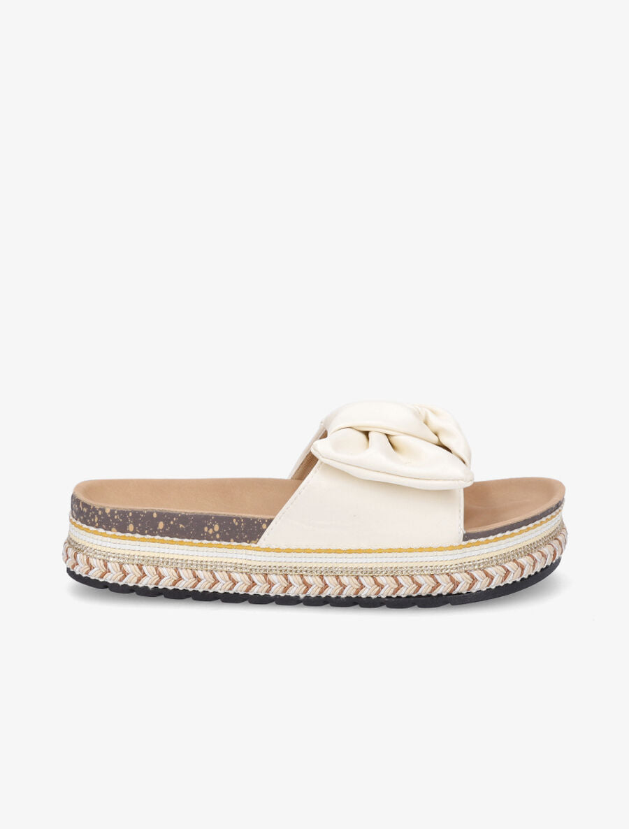 Claquettes à noeud et semelle fantaisie - Beige - 5
