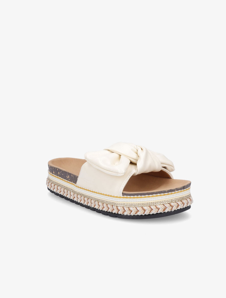 Claquettes à noeud et semelle fantaisie - Beige - 2