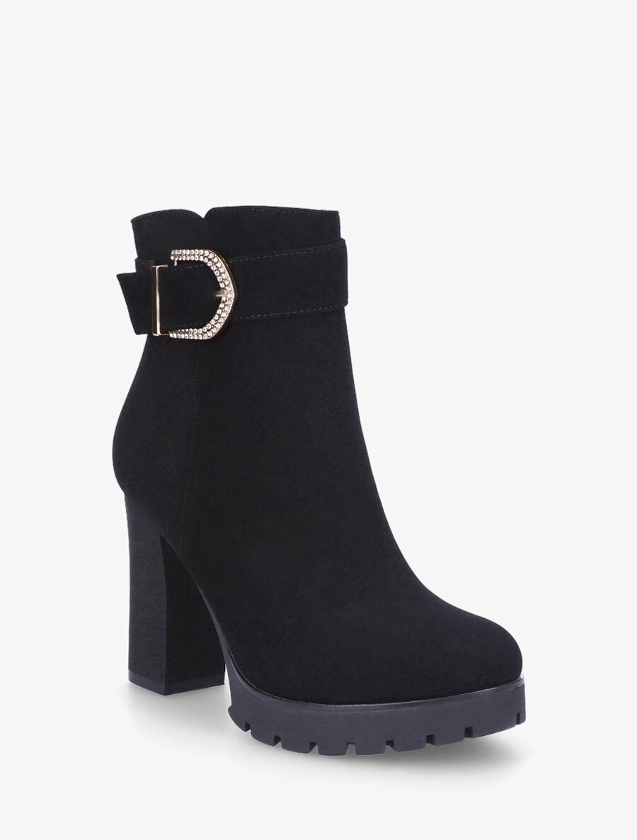 Bottines en suédine à talon haut et strass - Noir - 2