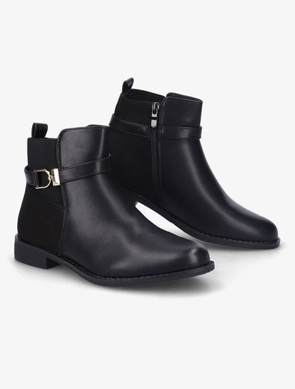 Bottines bi-matière à bride à boucle dorée - Noir - 5