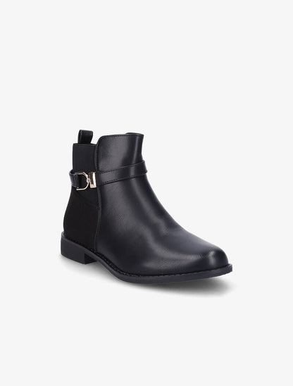 Bottines bi-matière à bride à boucle dorée - Noir - 3