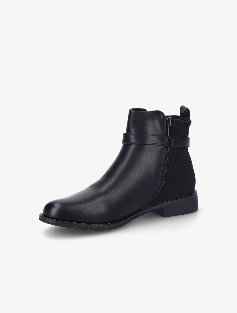 Bottines bi-matière à bride à boucle dorée - Noir - 4