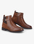 Bottines bi-matière à bride à boucle dorée - Camel - 1