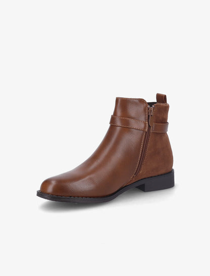 Bottines bi-matière à bride à boucle dorée - Camel - 4