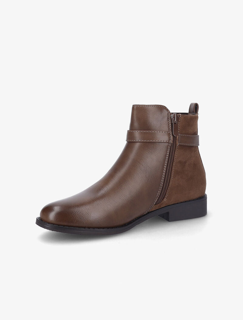 Bottines bi-matière à bride à boucle dorée - Marron - 4