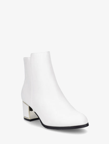 Bottines en simili à talon stylisé - Blanc - 2