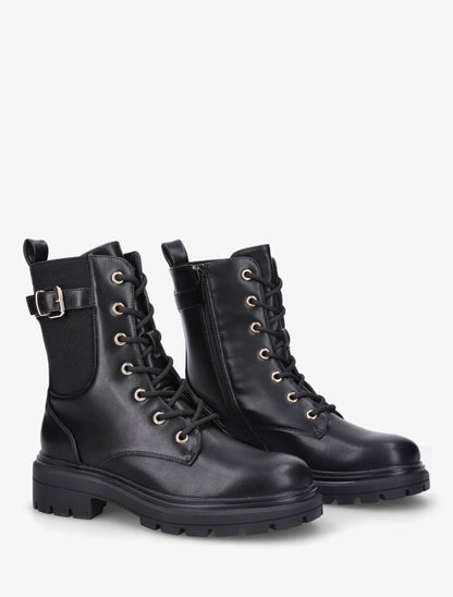 Bottines en simili à lacets - Noir - 4