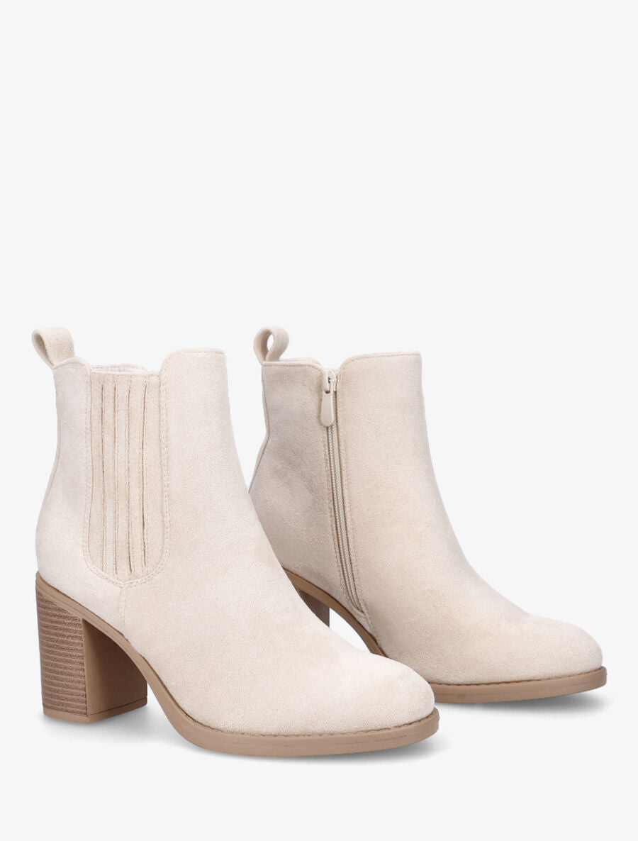 Bottines en suédine à talon haut - Crème - 4