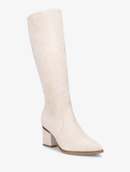 Bottes en suédine à talons stylisés - Crème - 2