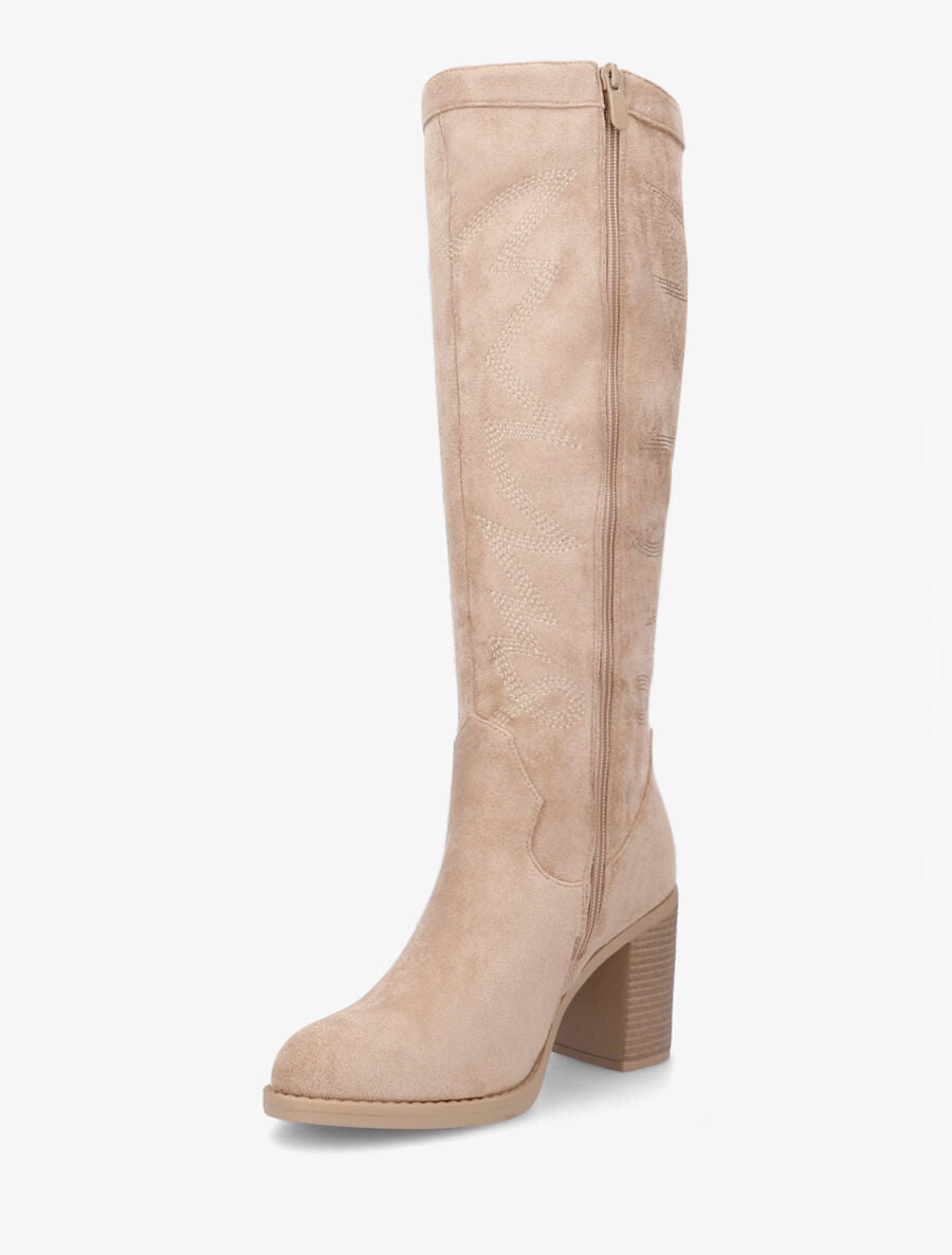 Bottes en suédine à talon - Taupe - 3