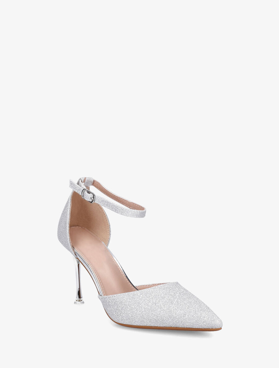 Sandales à talon aiguille et paillettes - Argent - 2