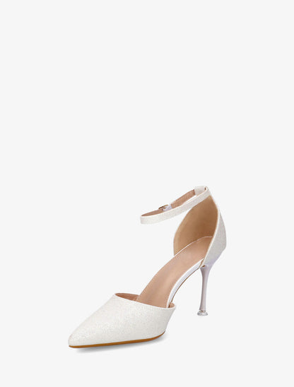 Sandales à talon aiguille et paillettes - Blanc - 3