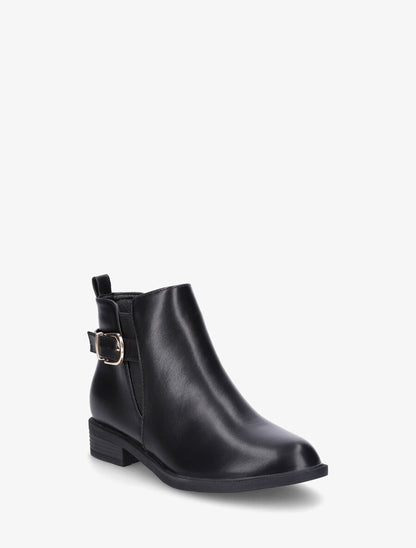 Bottines plates en simili et sanglées - Noir - 2
