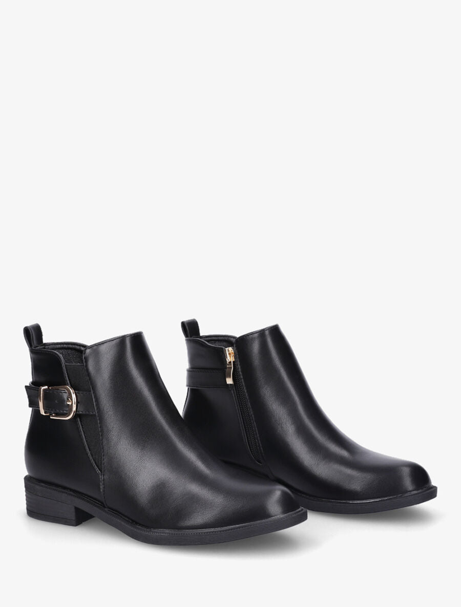 Bottines plates en simili et sanglées - Noir - 4