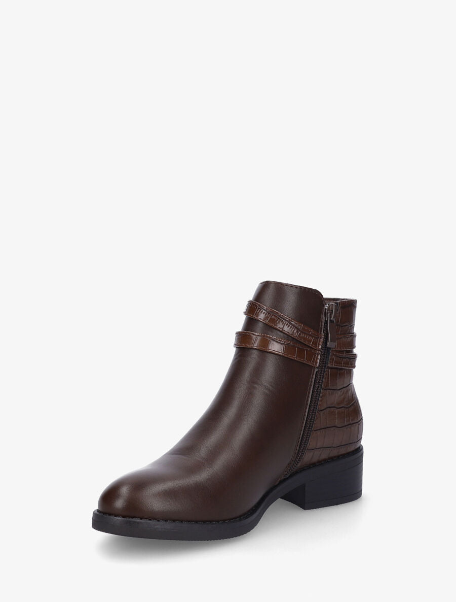 Bottines plates croco à boucle fantaisie - Marron - 3