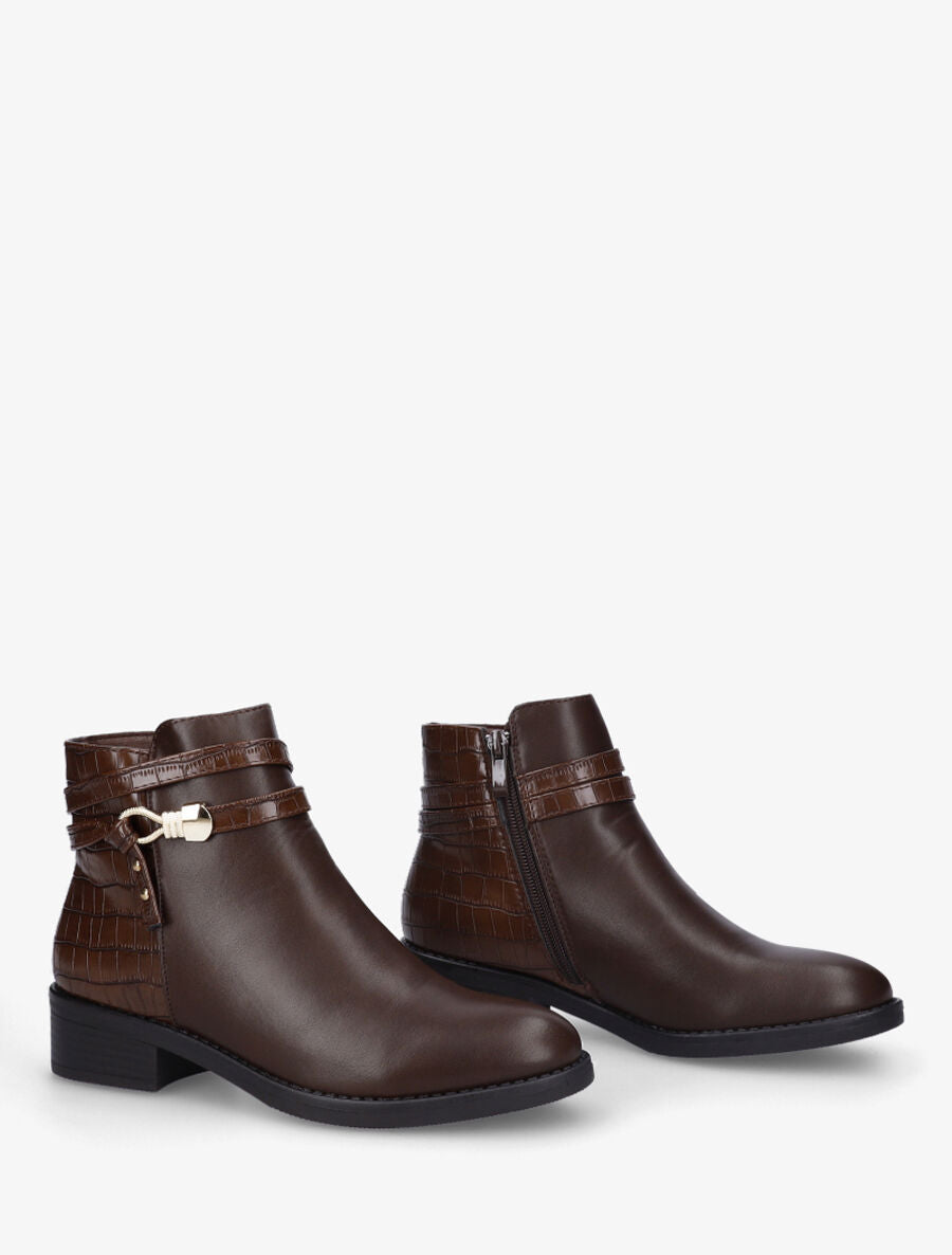 Bottines plates croco à boucle fantaisie - Marron - 4