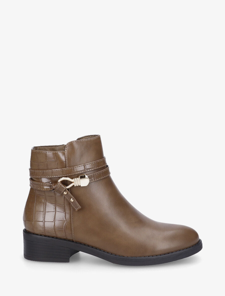 Bottines plates croco à boucle fantaisie - Taupe - 1