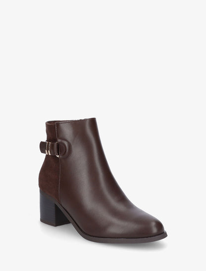 Bottines mi-haute en simili et suédine - Marron - 2
