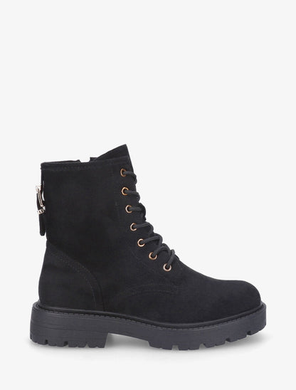 Bottines montantes en suédine à lacets - Noir - 1