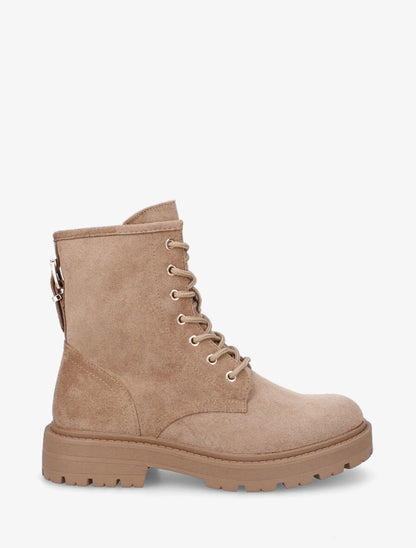 Bottines montantes en suédine à lacets - Camel - 5