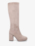 Bottes à talon et plateforme en suédine - Taupe - 1