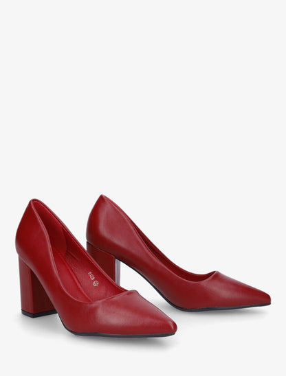 Escarpins pointus talon carré - Rouge - 4