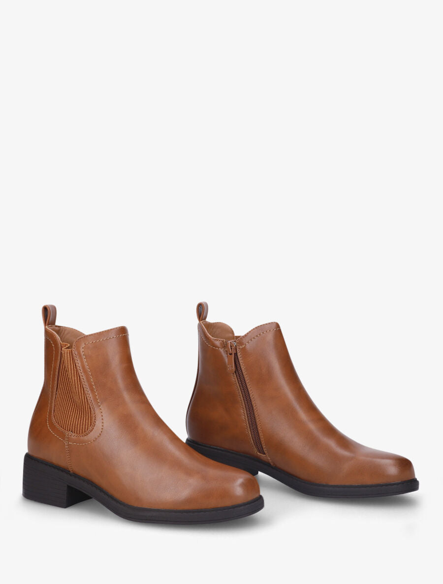 Bottines plates en simili effet patiné - Camel - 4