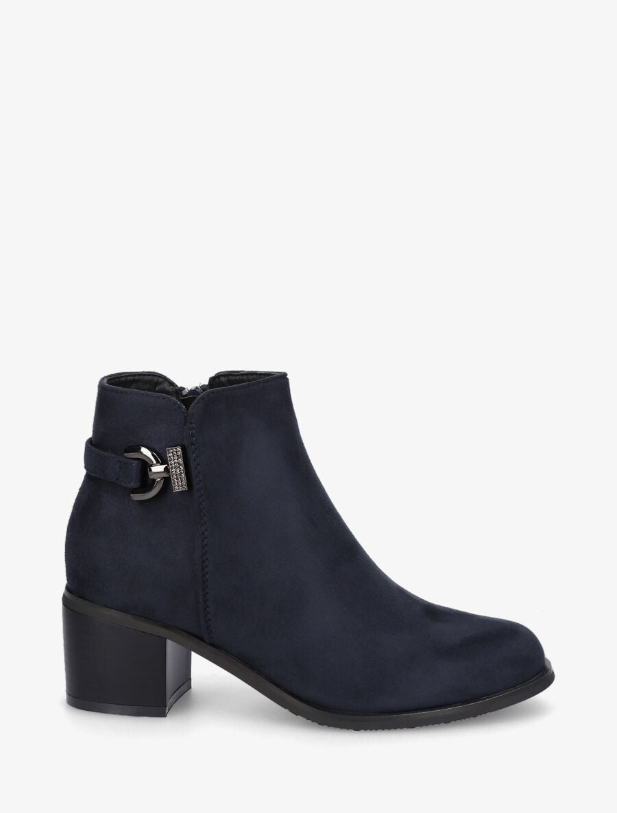 Bottines en suédine à boucle et strass - Marine - 1