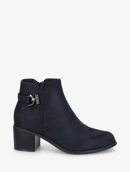 Bottines en suédine à boucle et strass - Marine - 1