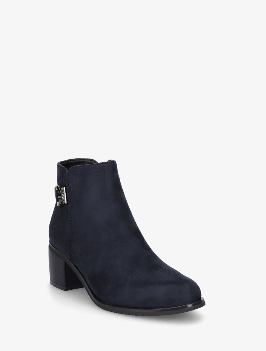 Bottines en suédine à boucle et strass - Marine - 2