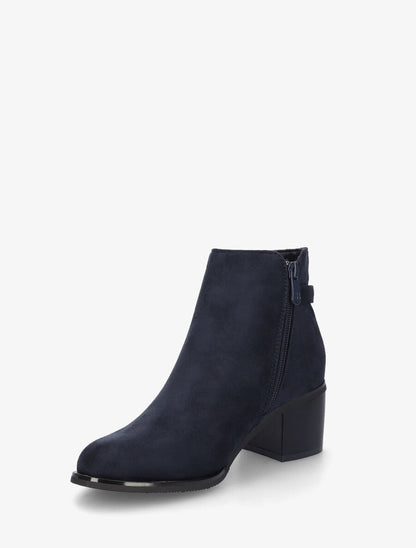 Bottines en suédine à boucle et strass - Marine - 3