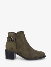 Bottines en suédine à boucle et strass - Kaki - 5