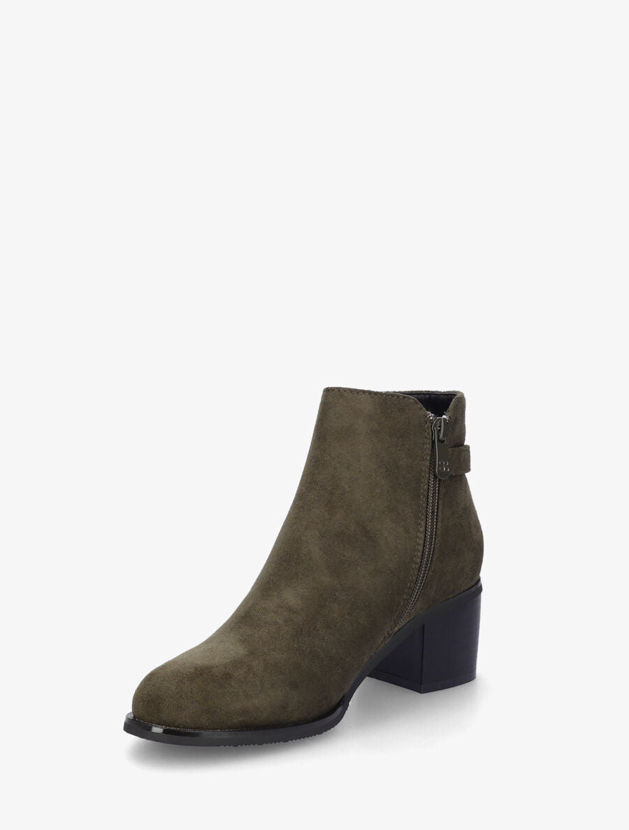 Bottines en suédine à boucle et strass - Kaki - 3