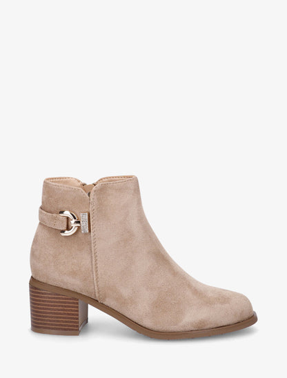 Bottines en suédine à boucle et strass - Taupe - 5