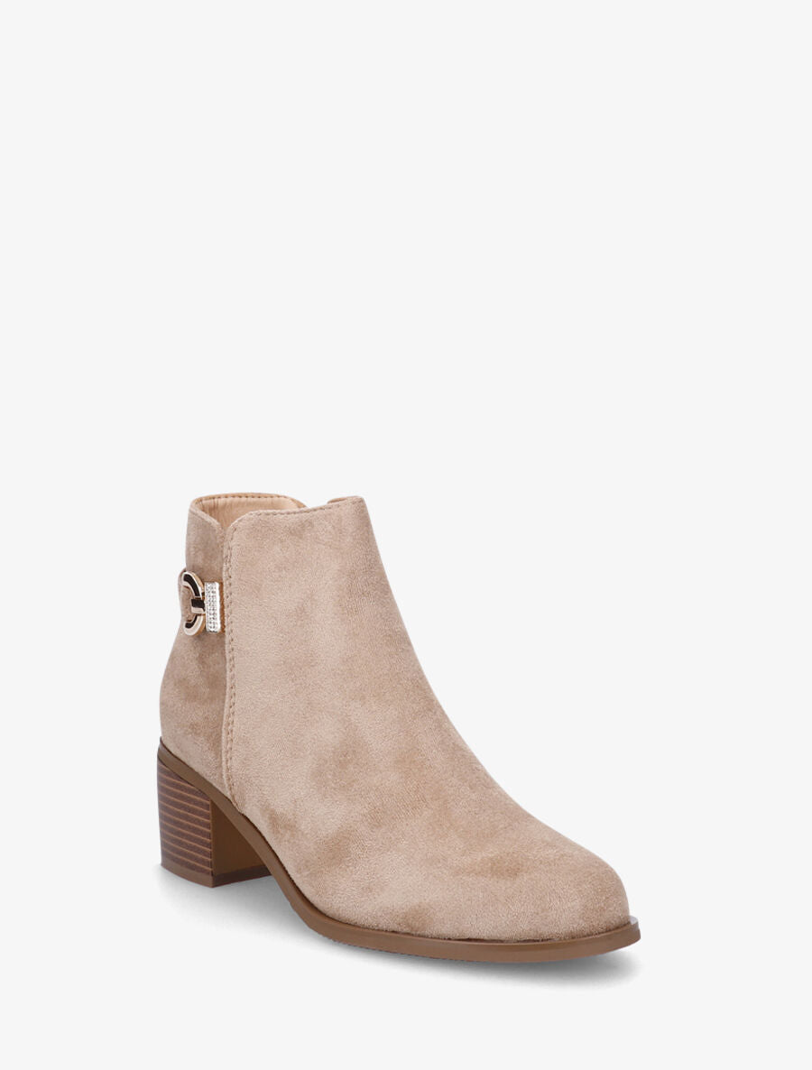 Bottines en suédine à boucle et strass - Taupe - 2
