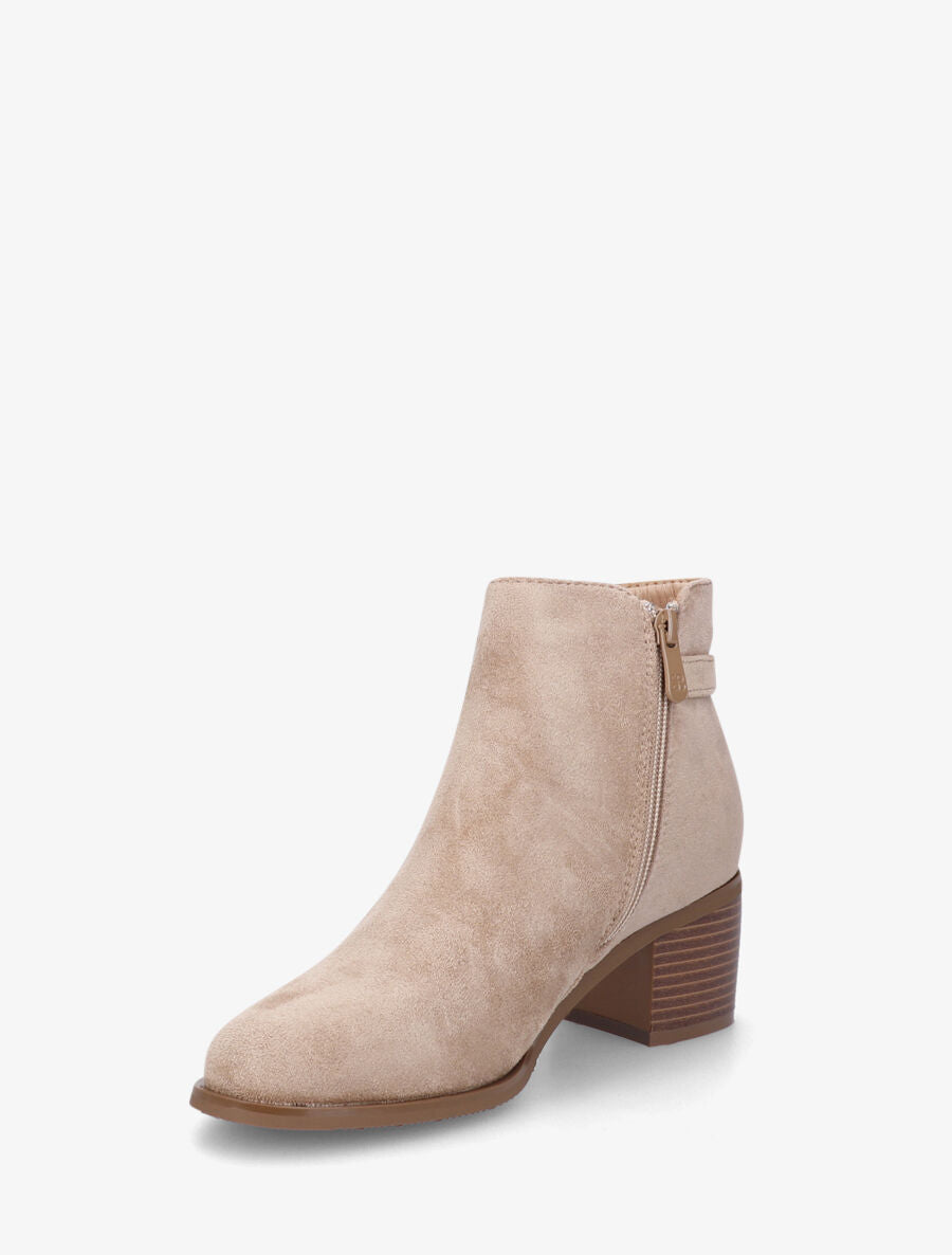 Bottines en suédine à boucle et strass - Taupe - 3