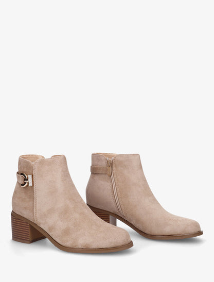Bottines en suédine à boucle et strass - Taupe - 4