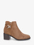 Bottines en suédine à boucle et strass - Camel - 1