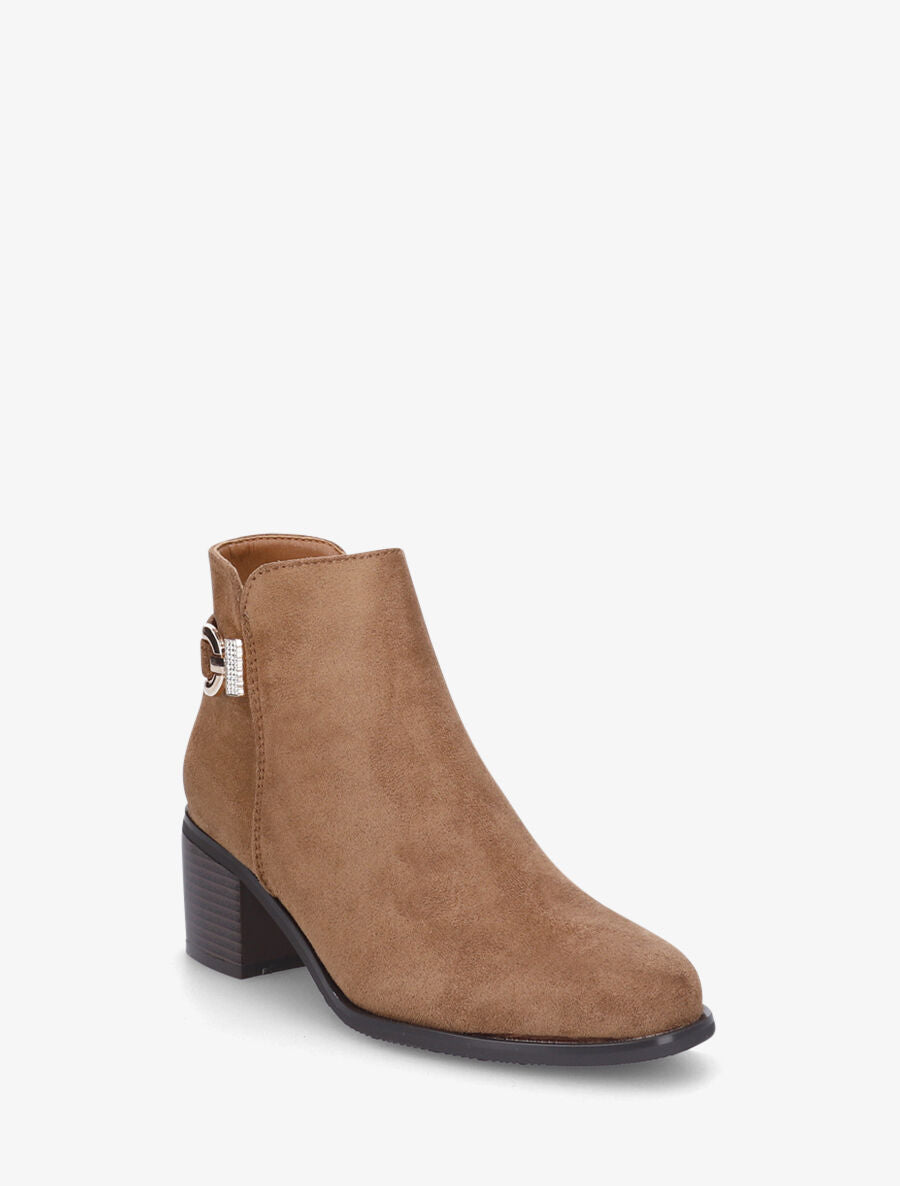 Bottines en suédine à boucle et strass - Camel - 2