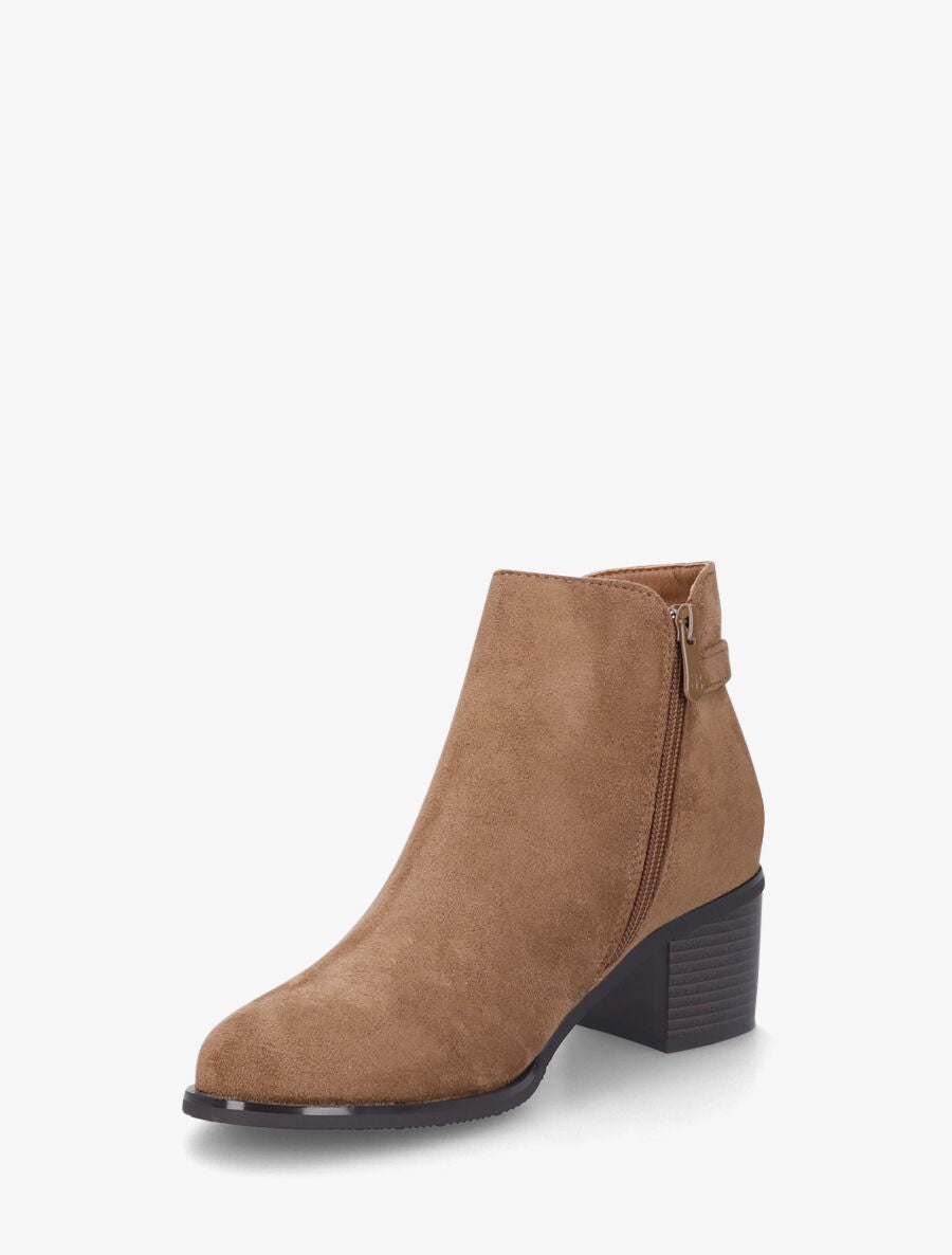 Bottines en suédine à boucle et strass - Camel - 3