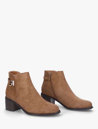 Bottines en suédine à boucle et strass - Camel - 4