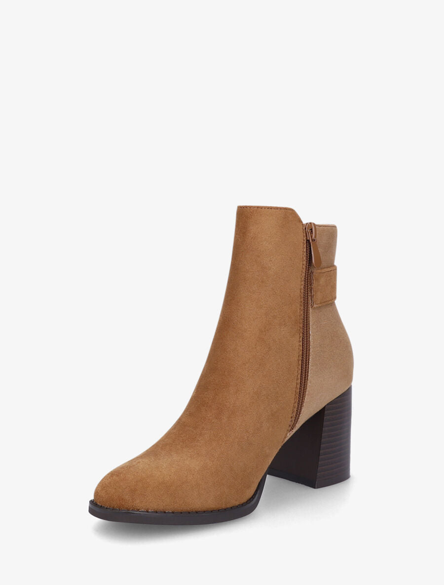 Bottines mi-hautes irisées en suédine - Camel - 3