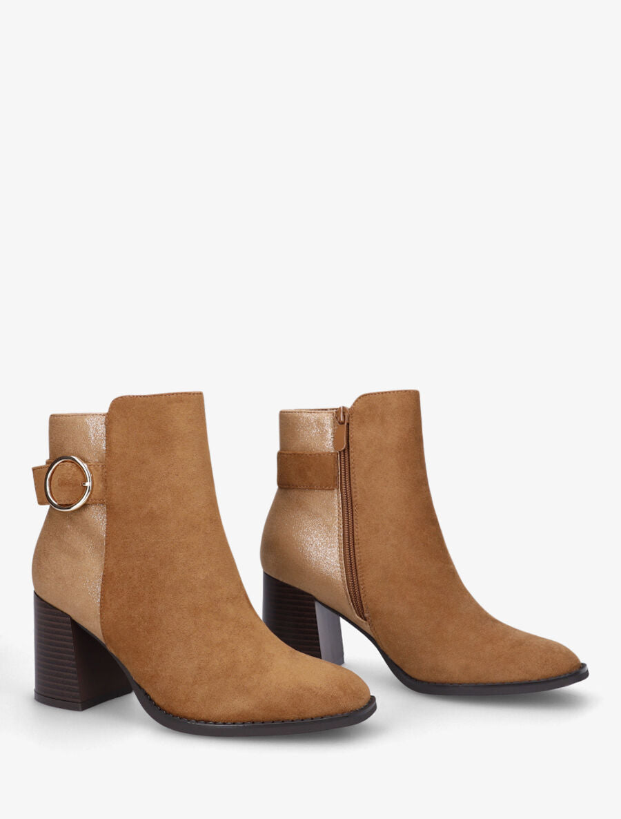 Bottines mi-hautes irisées en suédine - Camel - 4