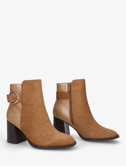 Bottines mi-hautes irisées en suédine - Camel - 4