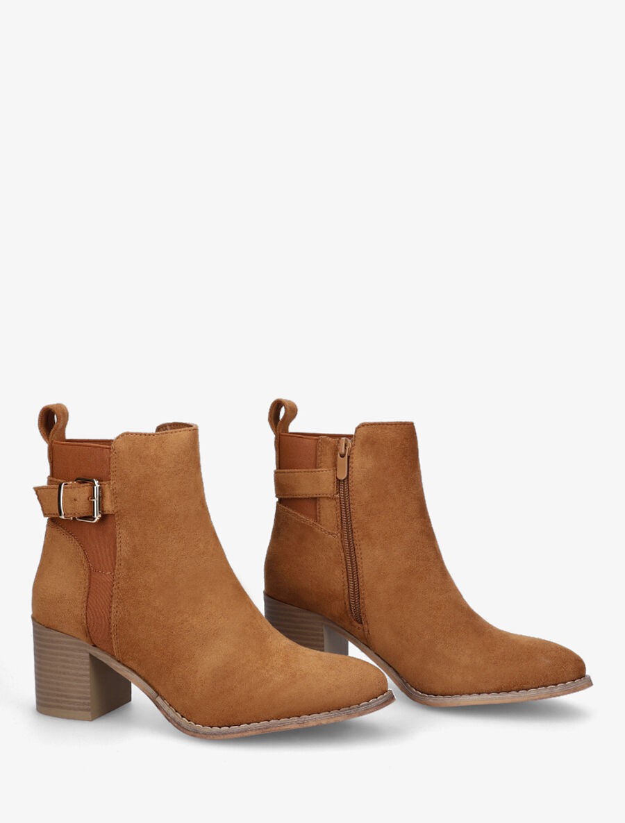 Bottines à boucle en suédine - Camel - 4