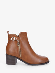 Bottines à zip et boucle - Camel - 1
